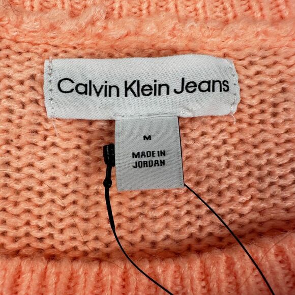 NWT Calvin Klein Women’s M Peach Oversized Sweater CK Logo Front Long Sleeve - Picture 2 of 9